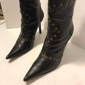 Nine West Black Ankle Boots-Antique Gold Studs 7.5